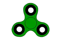a green fidget spinner with three black circles and a white center on a white background .