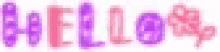 the word hello is written in pink and purple letters on a white background