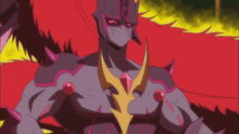 a cartoon character with red eyes and a gold crown