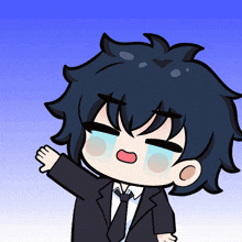 a cartoon drawing of a man in a suit and tie with tears running down his face