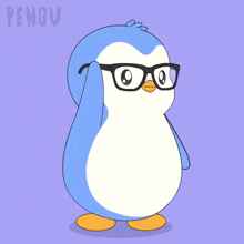 a penguin is wearing glasses and has hearts coming out of his eyes