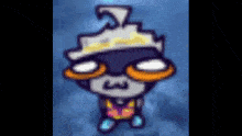 a blurry picture of a cartoon character wearing glasses and a crown .