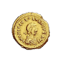 a gold coin with a woman 's head on it and the words " lvbtrie " on it