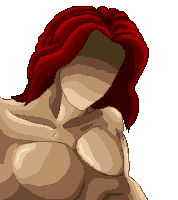 a pixel art of a man with red hair and no face
