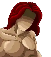 a pixel art of a man with red hair and no face
