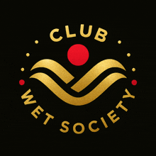 a logo for the club wet society with gold waves and a red ball