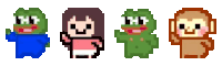 a frog , a girl , a monkey , and a man are all pixel art characters
