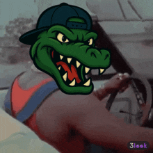 a cartoon of a crocodile wearing a hat and driving a car with 3look written on the bottom right