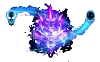 a purple and blue graphic with a skull and a circle around it