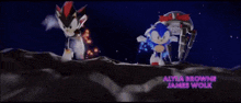 a couple of cartoon characters are standing next to each other in a circle of light .