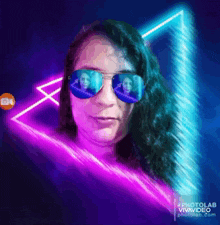 a woman wearing sunglasses is reflected in the lenses of her sunglasses