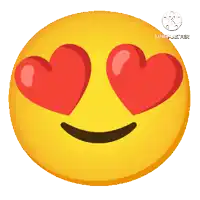 a yellow smiley face with hearts in its eyes
