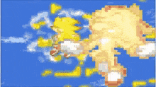 a pixelated image of a cartoon character with a blue background