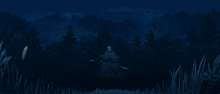 a giant monster is standing in a forest at night .