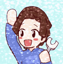 a cartoon of a person holding a wrench