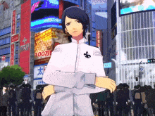 a man in a white shirt stands in front of a billboard that says pasta de la