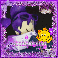 a picture of a girl with sunglasses and the words good morning on it