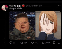 a picture of a boy and a picture of a girl with the words hourly gojo the parallels