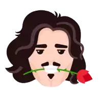 a cartoon of a man with a red rose in his mouth