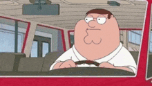 peter griffin from the family guy is driving a red car .