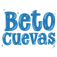 a blue beto cuevas logo with stars and hearts on a white background