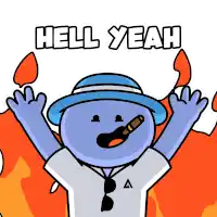 a cartoon character with a cigar in his mouth and the words hell yeah