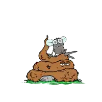 a cartoon drawing of a fly sitting on a pile of poop with the word wow above it