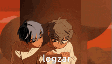 a close up of two anime characters with the word logzar on the bottom right