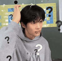 a man with a question mark on his forehead