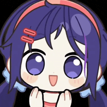 a cartoon girl with purple hair and a red headband