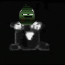a pixel art drawing of a man with a green hat on a black background