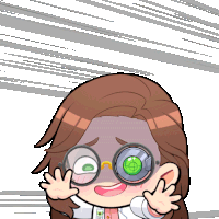 a cartoon drawing of a girl wearing glasses with a target on her eye