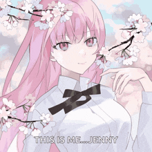 a drawing of a girl with pink hair and the words this is me jenny