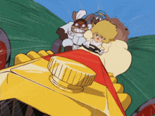 a cartoon drawing of a girl driving a car