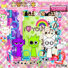 a collage of cartoon characters with the words i love you on it