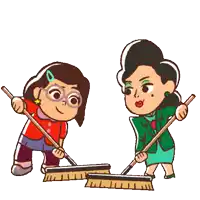 a cartoon drawing of two women standing next to each other