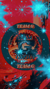 a red background with a circle that says team g on it