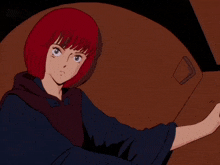 a cartoon character with red hair is sitting in a car