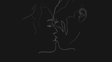it is a drawing of a man and woman kissing .