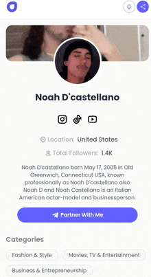 Noah D'Castellano Biography Noah D'Castellano Wiki GIF