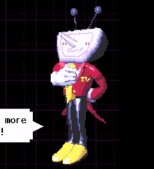 a pixel art of a person with a tv head