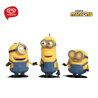 three minions are standing next to each other with a penguin logo behind them