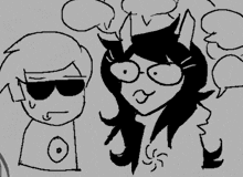 a drawing of a man and a woman with speech bubbles
