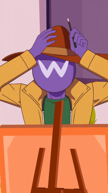 a cartoon character with a w on his face
