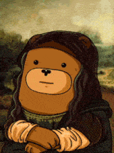 a cartoon drawing of a teddy bear dressed as the mona lisa