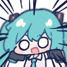 a cartoon drawing of a girl with blue hair