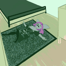 a cartoon drawing of a girl laying on a rug with a shirt that says misfit