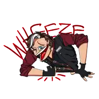 a cartoon drawing of a man with the word ceze in red