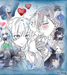 a couple of anime characters with a heart that says love you on it