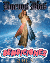 a painting of jesus in the clouds with the words bendiciones amen
